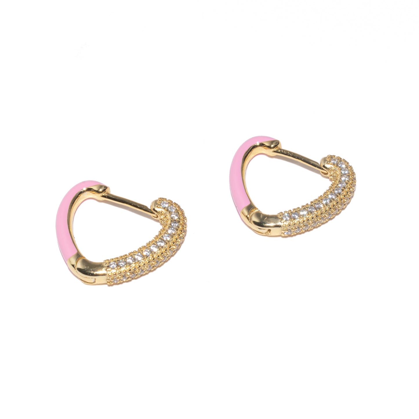 ENAMEL PINK HEART PAVE HOOPS